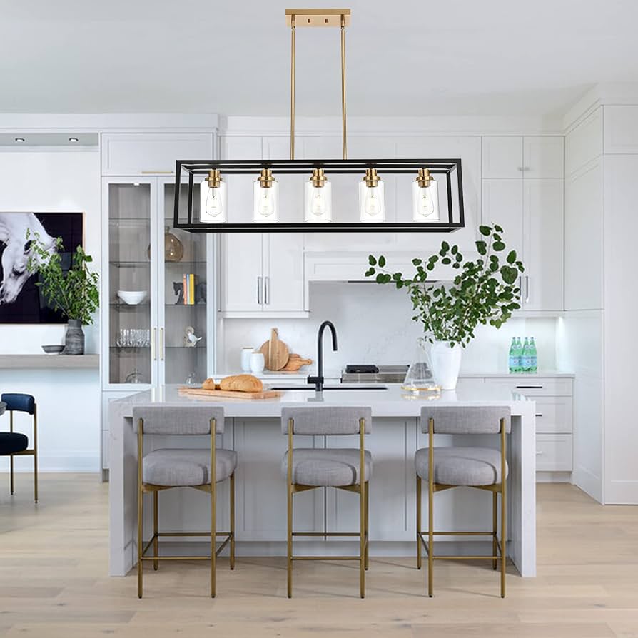 メルメル かごプレートなし MELUCEE Black Chandeliers Rectangle 5 Lights Dining Room